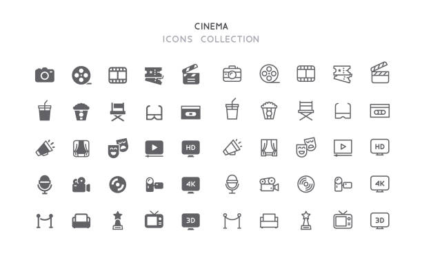 flat & outline cinema icons - kino stock-grafiken, -clipart, -cartoons und -symbole