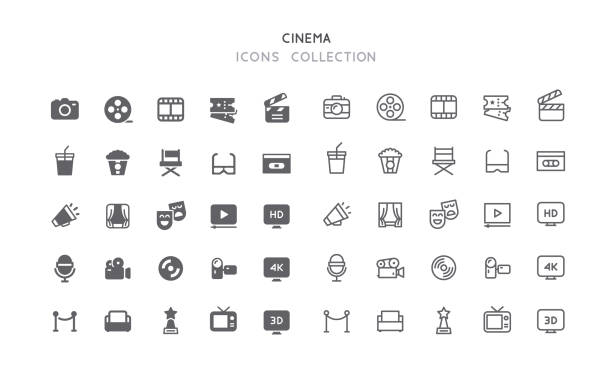 フラット&アウトラインシネマアイコン - interface icons video点のイラスト素材／クリップアート素材／マンガ素材／アイコン素材