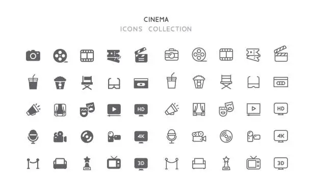 Vector illustration of Flat & Outline Cinema Icons