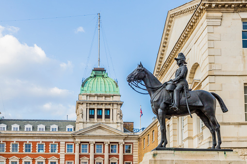 Equestrian statue of the Viscount Wolseley and the Old Amiralty Building, London, England, United Kingdom, Europe