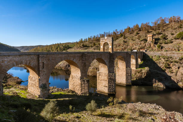 ponte romano di alcántara - alcantara bridge foto e immagini stock