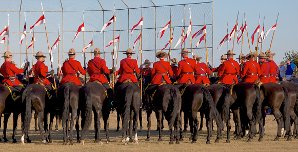 White Rock, British Columbia, Canada on the 26 July, 2013, the RCMP, Royal Canadian Mounted Police performed their musical ride. These equestrian skills were demonstrated for the public in the beach side city of White Rock, Surrey, BC.
