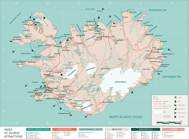 mapa turystyczna islandii - iceland stock illustrations