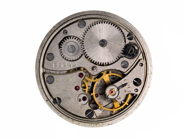 istock Vintage wristwatch mechanism isolated on a white 1258158525