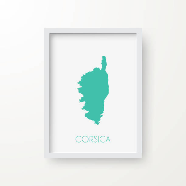 illustrazioni stock, clip art, cartoni animati e icone di tendenza di mappa della corsica in cornice su sfondo bianco - ajaccio