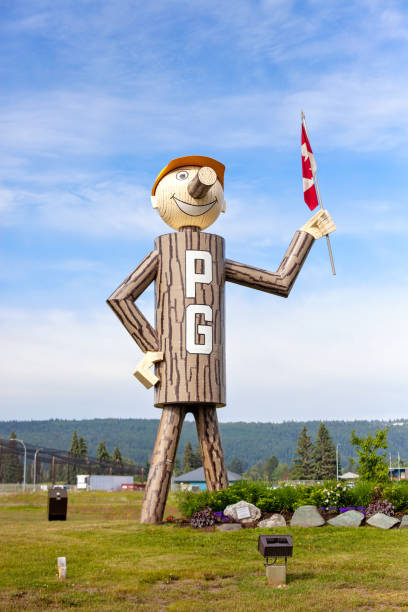 Mr. Prince George Prince George, Canada - June 29, 2020. Mr. PG greets the arrival of vehicles on the highway at the entrance to the city of Prince George, northern BC. prince george photos stock pictures, royalty-free photos & images