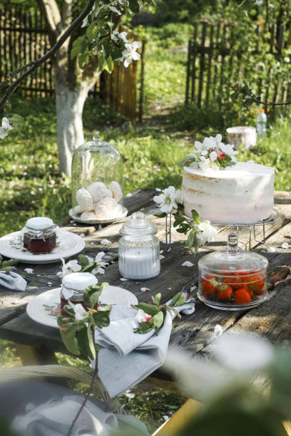 istock Details of a rustic wedding table with cake, strawberries, flowers and sweet elements 1258167835