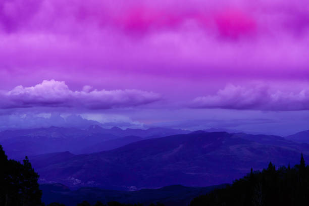 Pink Clouds Mountain Landscape in Summer - Scenic view with distant mountains. Vail and Beaver Creek, Colorado USA.
