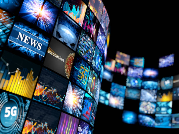 istock Media concept video wall with small screens 1258197819