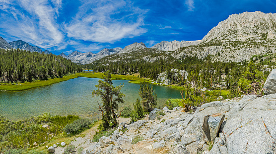 Marsh Lake in the Sierra Nevada Mountains in Little Lakes Valley. Inyo National Forest, John Muir Wilderness Area, California.