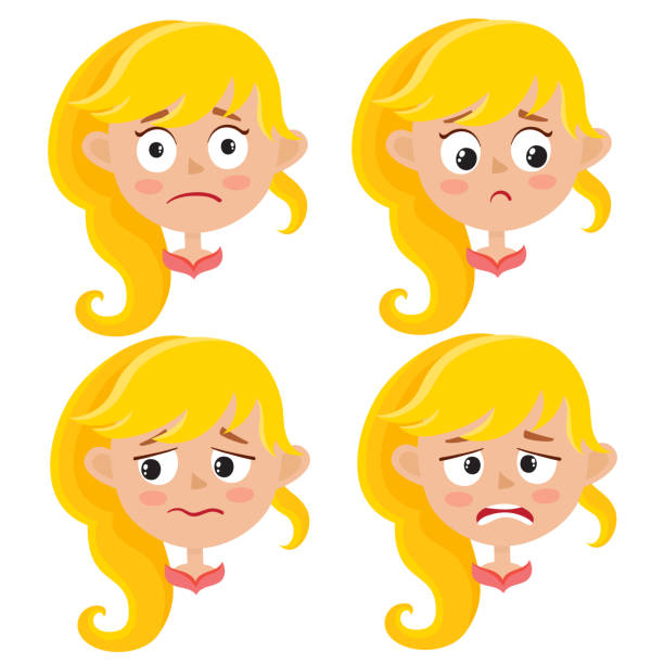 Set Of Blonde Girl Upset Face Expression Isolated On White Stock  Illustration - Download Image Now - iStock