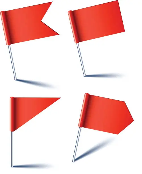 Vector illustration of Red pin flags.