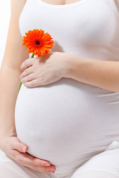istock Pregnant woman touching here belly 125831883
