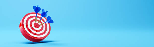 istock Blue Darts Hitting a Red Target on the Center 1258346853