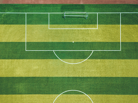 Aerial View of Empty Green Soccer Football Pitch