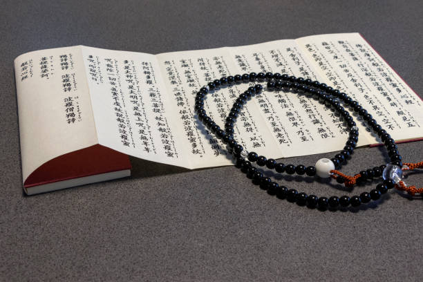 istock Rosary and sutra book for Japanese Buddhist temples on the table 1258462670