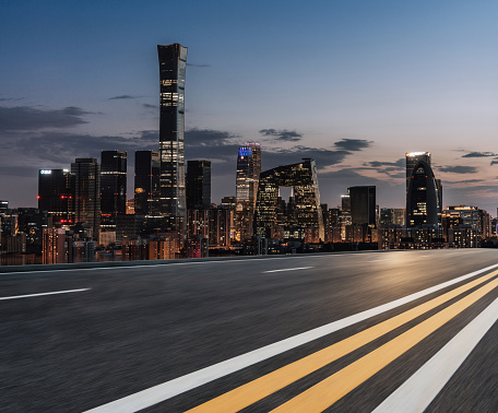 Empty Road Background of Beijing Skyline at Dusk