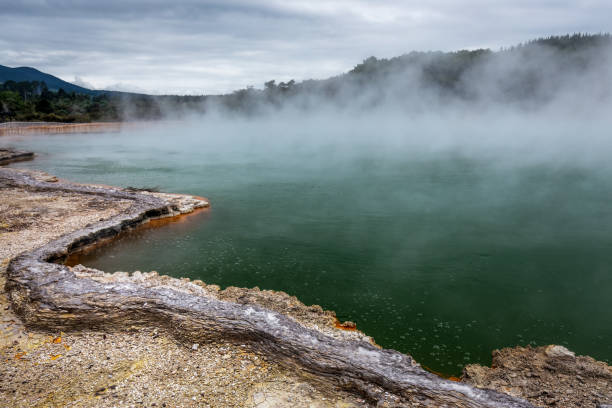 взгляды новой зелан�дии - new zealand geyser champagne park стоковые фото и изображения