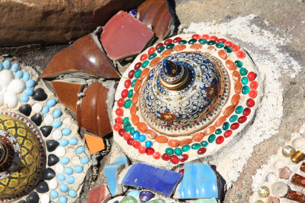istock Colorful tiles on the temple wall 1258596057