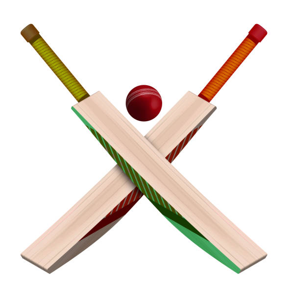 istock crossed wooden bats and a leather red cricket ball in realistic style on white background. Summer team sports. Vector on a white background 1258596059