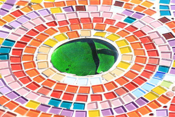 Capalbio, Italy -  June 24, 2017: Singular work made up of small pieces of mirror and colored glass.