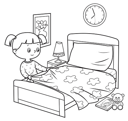 Black And White Girl Making Bed Stock Illustration - Download Image Now -  Child, Cleaning, Coloring - iStock