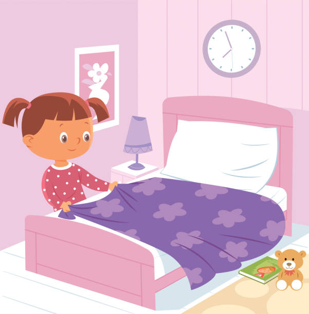 Girl Making Bed Stock Illustration - Download Image Now - Bed - Furniture,  Child, Neat - iStock