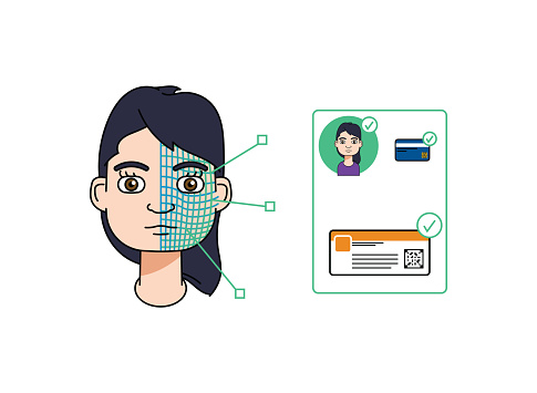 Illustration of facial recognition using the speed of 5g. Vector file