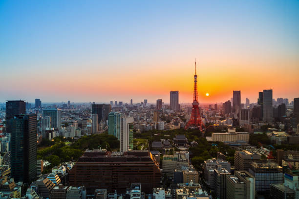 istock cityscape at sunset in Tokyo, Japan 1258649220