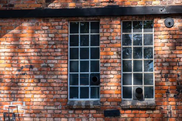 Windows at an old industrial building in brick stone