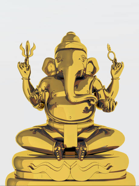 istock Isolated of Lord ganesh image on white background with copy space for text, Gold statue of Ganesha, Ganpati, 3d illustration. 1258794725