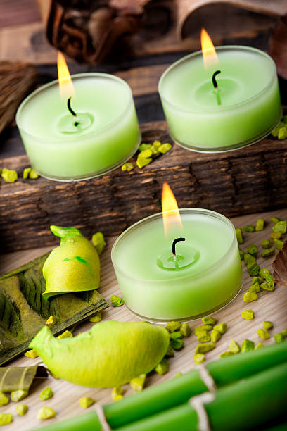 istock Candles decoration in green colors 125881358