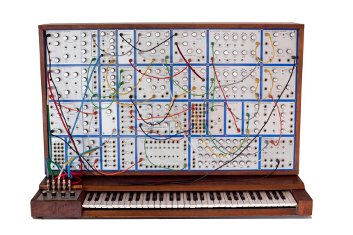 Vintage analog modular synthesizer with patchcords