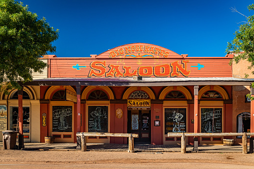 Tombstone, Arizona, USA - March 2, 2019: Morning view of Big Nose Kate's Saloon on Allen Street in the famous Old West Town Historic District