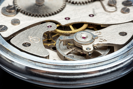 macro mechanical watch,Close up of vintage pocket watch Showing Gears,Gear - Mechanism,Gold Colored,Machine Part,Mechanic,Pinion,Watch - Timepiece,