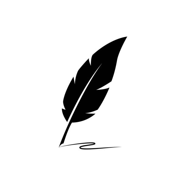 Feather with ink. Feather quill pen icon. Retro image of a writing with quill icon. Vector illustration. Feather with ink. Feather quill pen icon. Retro image of a writing with quill icon. Vector illustration. ink well stock illustrations