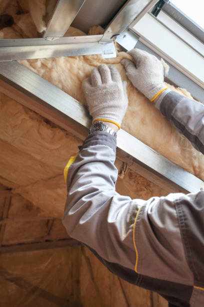 istock Professional worker putting mineral rockwool insulation in wall 1258889000