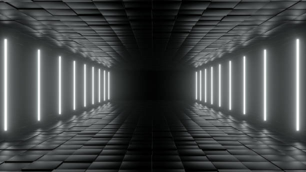 istock Empty Black Color Hall, Indoor, Room, 3D render abstract background, Neon Led Lights 1258947987