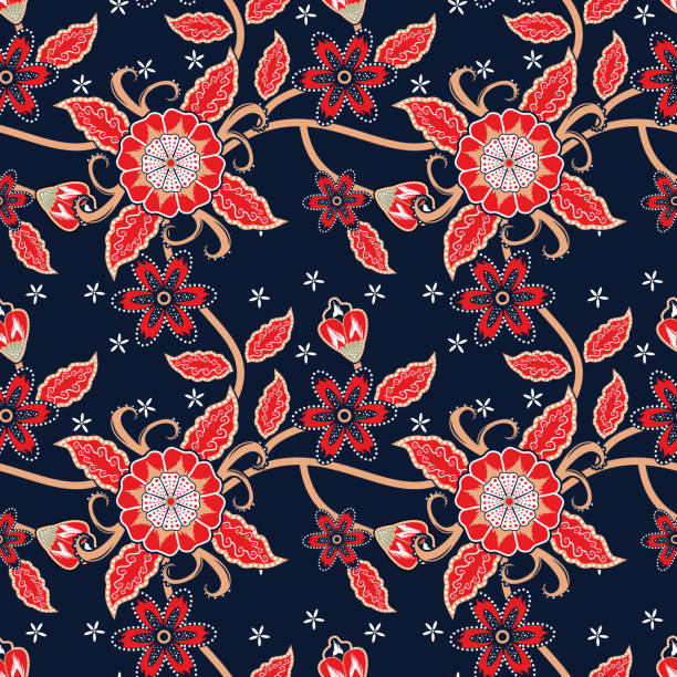 Seamless pattern with floral Illustration vector Seamless pattern with floral Illustration, Abstract Floral batik motif Vector malaysian batik stock illustrations