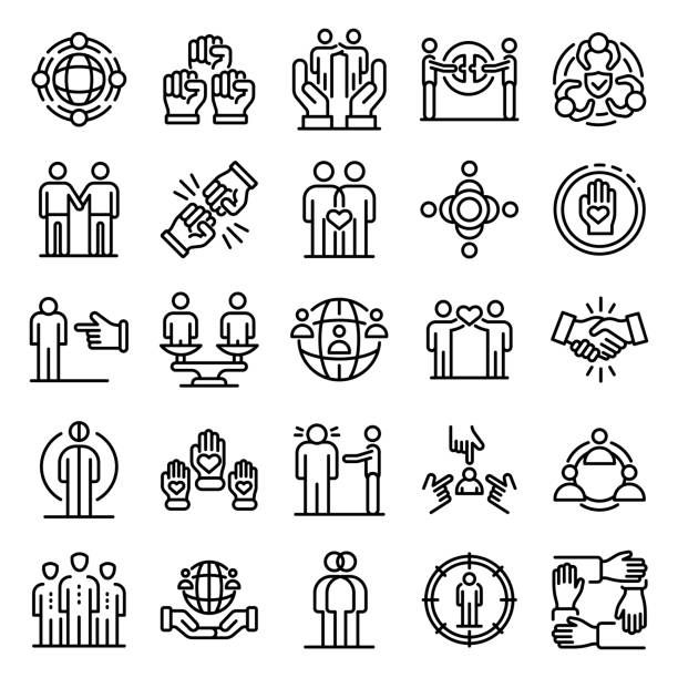 Racism icons set, outline style Racism icons set. Outline set of racism vector icons for web design isolated on white background racism icon stock illustrations