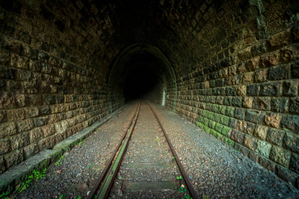 istock Historic railway tunnel under the mountain. Former German engineering construction 1258980987