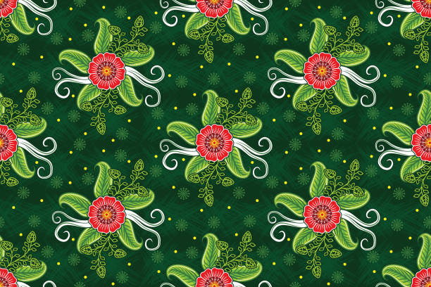 Seamless pattern with floral Illustration vector Seamless pattern with floral Illustration, Abstract Floral batik motif Vector malaysia batik pattern stock illustrations