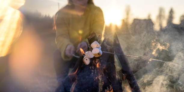 istock Woman balking marshmallows at a campfire 1259000769
