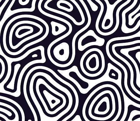 Isoline topographic black and white high contrast swirl lines background abstract design.