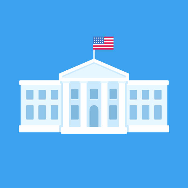 USA White House White House in Washington DC, official residence of the president of the United States. Flat vector illustration, simple cartoon style clip art. american flag house stock illustrations
