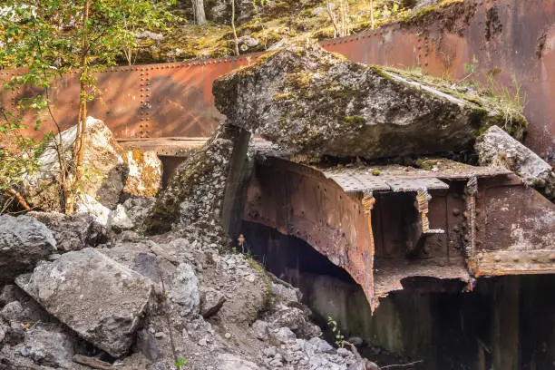 Remains of military weapons of the early 20th century in the fortress of the Leningrad region