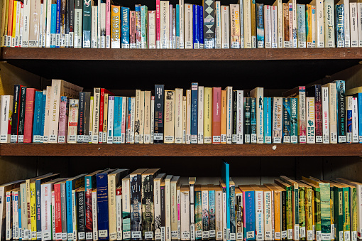 Fort de France, Martinique, France - 21 July 2017: Books on shelves in Schoelcher Library