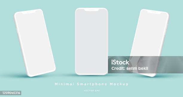 Minimalistische Moderne Weißen Ton Mockupvorlagen Smartphones Stock Vektor Art und mehr Bilder von Smartphone