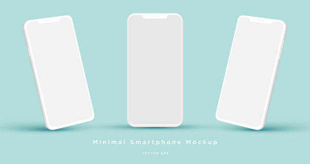 Minimalist modern white clay mock up templates smartphones. For minimal app and presentation designs. Vector EPS. smart phone illustrations stock illustrations