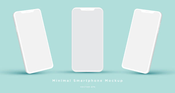 Minimalist modern white clay mock up templates smartphones. For minimal app and presentation designs. Vector EPS. model object illustrations stock illustrations
